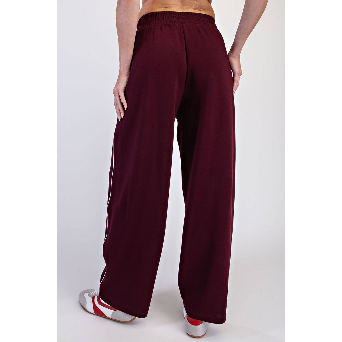 MODAL SCUBA LUXE PIPING BAGGY PANTS: Teal Navy/Mocha Cream / S-M-L(2-2-2)