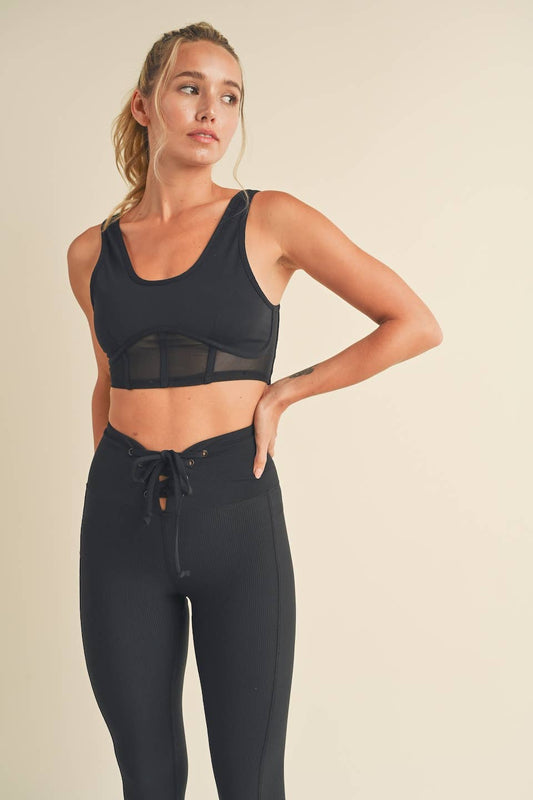 Bustier Active Top w/ Mesh Inlays in Black