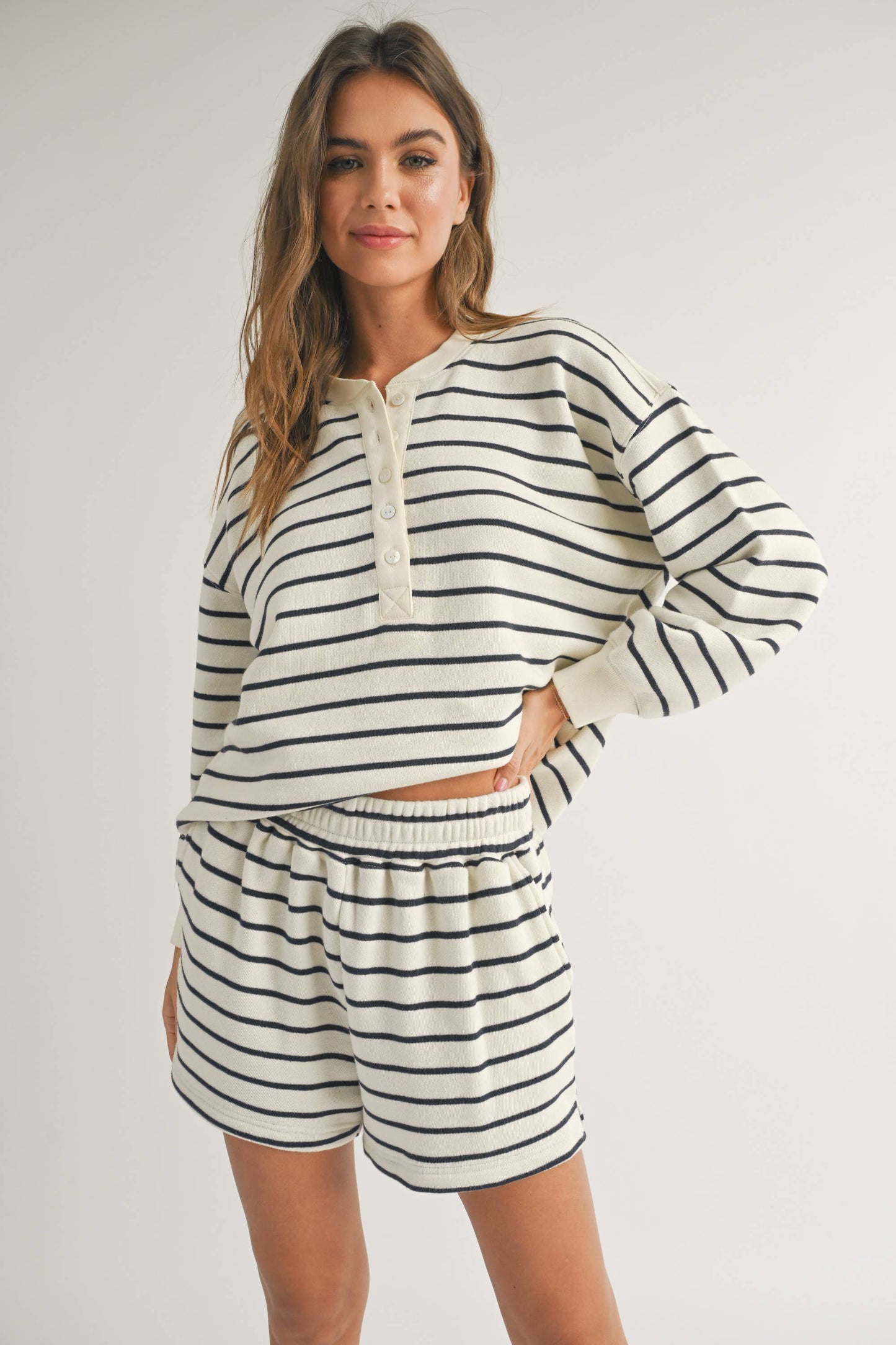 Striped Half Button Sweatshirt