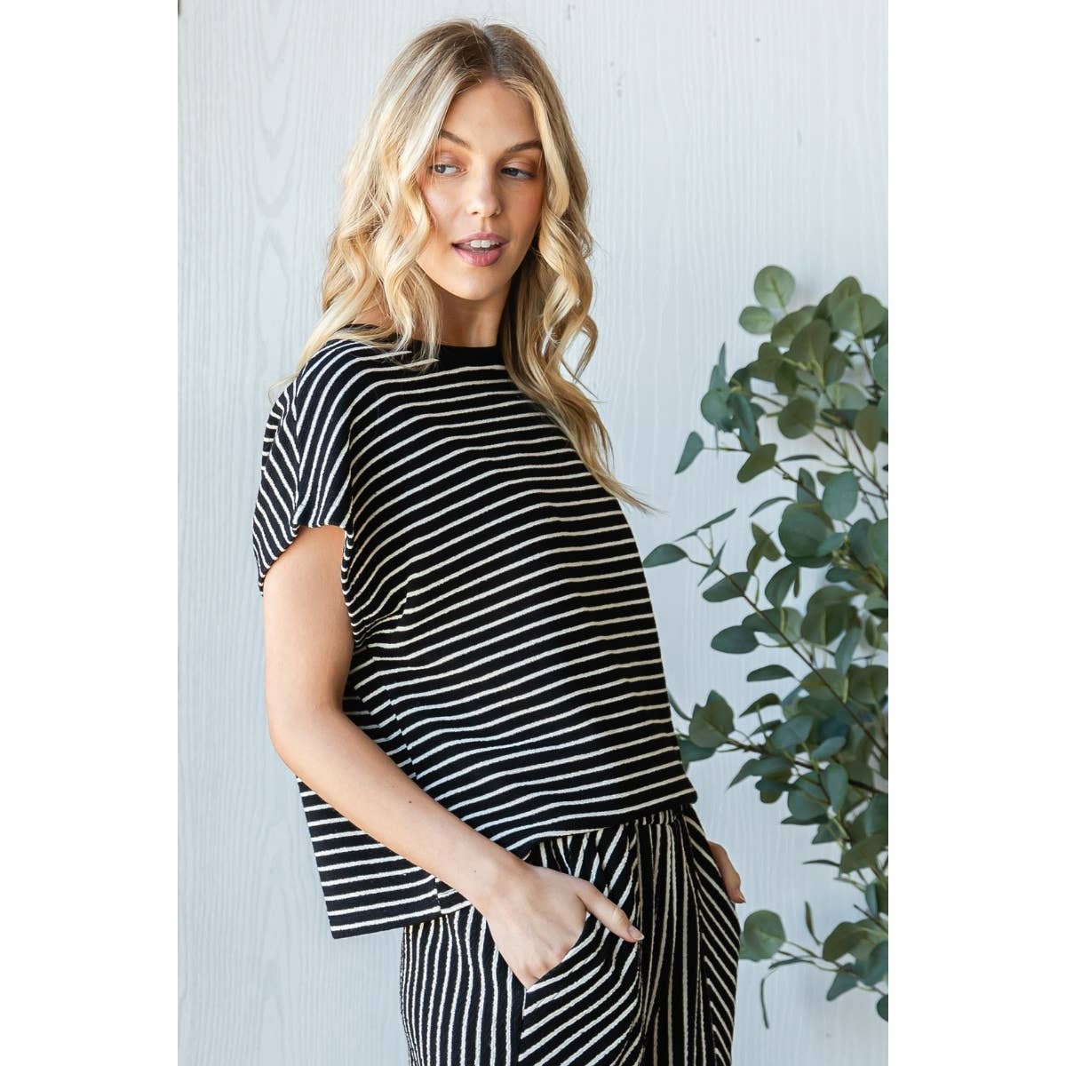 Stripe Texture Knit Drop Shoulder Top