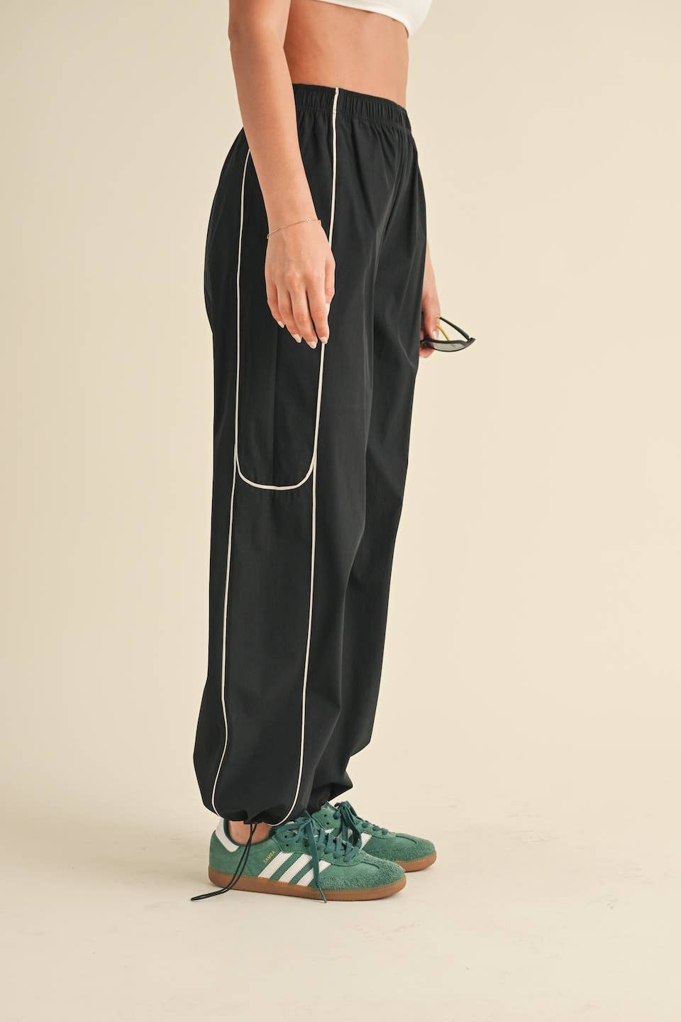 Hunter Green Nylon Track Pants with Contrast Piping