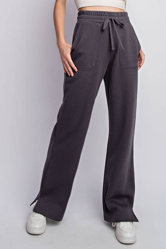 Straight Leg French Terry Pants- Black