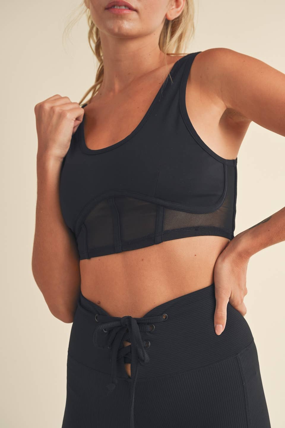 Bustier Active Top w/ Mesh Inlays in Black