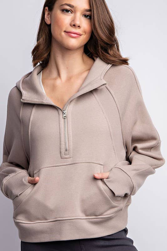 Cropped Quarter Zip French Terry Hoodie Jacket