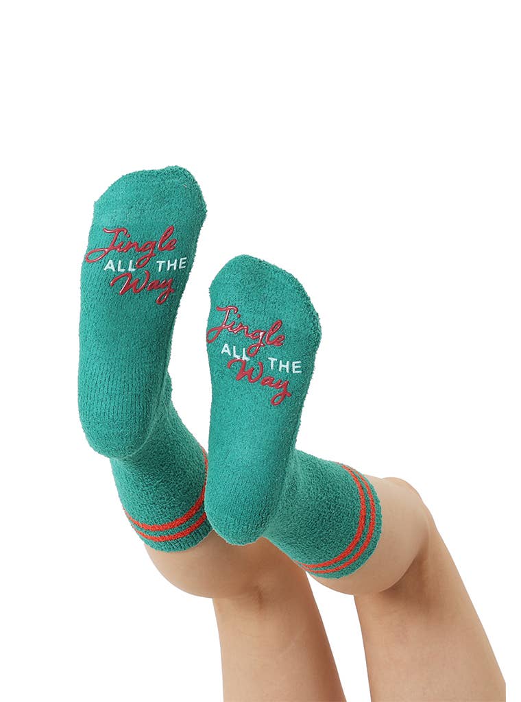 Fuzzy Crew Socks w/ Bottom Grip Phrase- "Jingle all the Way"