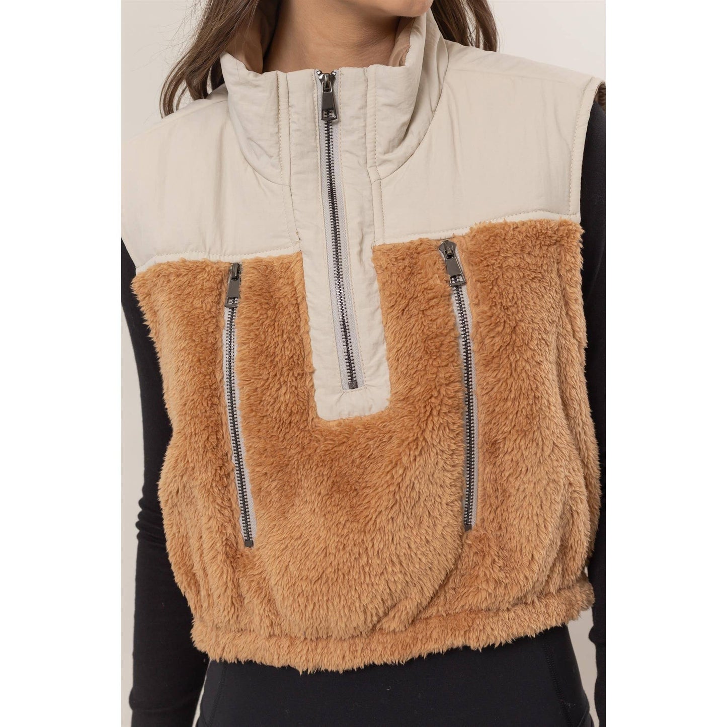 Faux Shearling Half Zip Vest