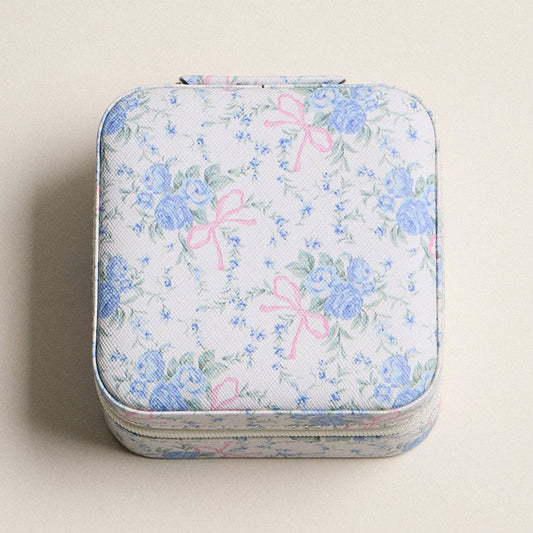 Blue Floral with Pink Bow Jewelry Box - Travel Size: BL / ONE