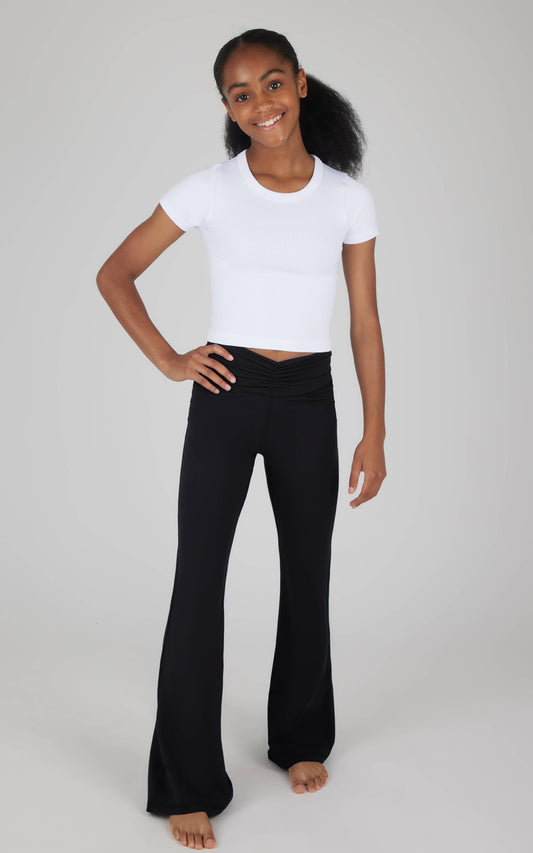 Girls Lux Waist Band Ruching Flared Pant in Black