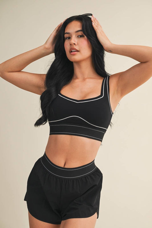 Heart Strings Contrast Thread Sports Bra