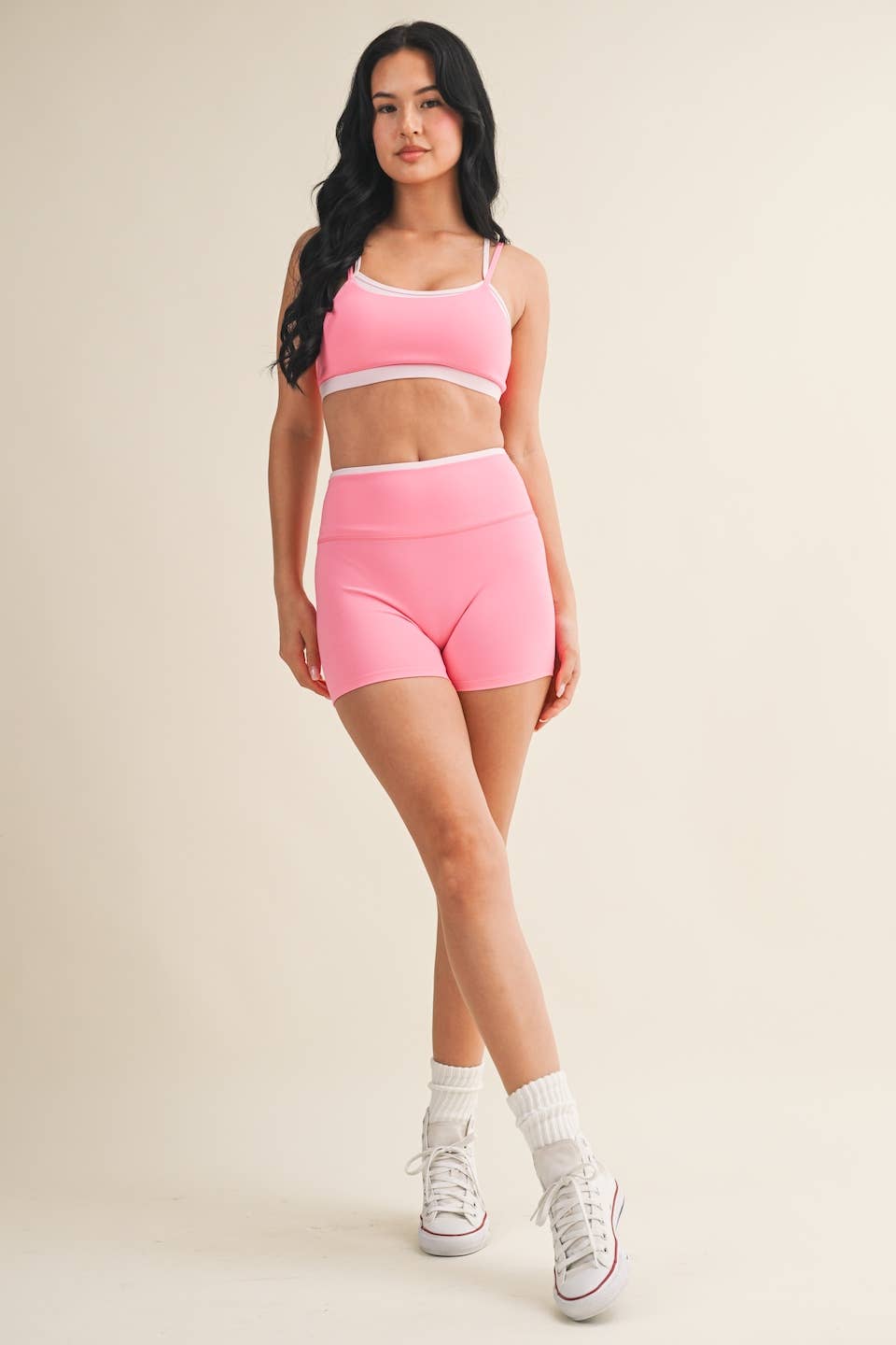 Double Layered Sports Bra: Cream Combo / S