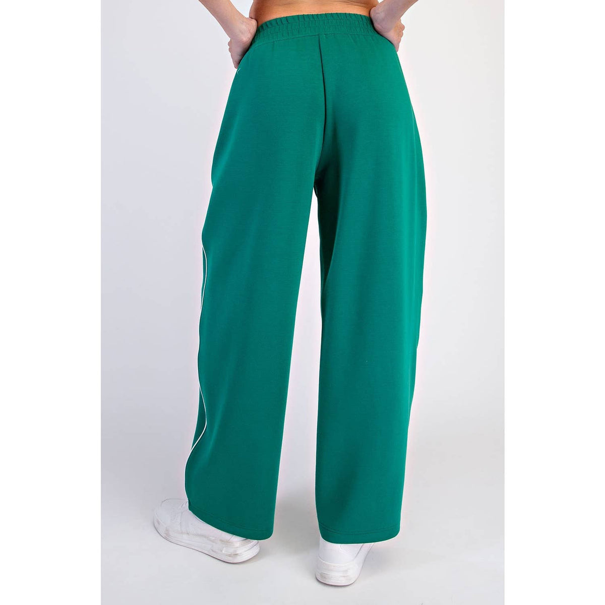 MODAL SCUBA LUXE PIPING BAGGY PANTS: Teal Navy/Mocha Cream / S-M-L(2-2-2)