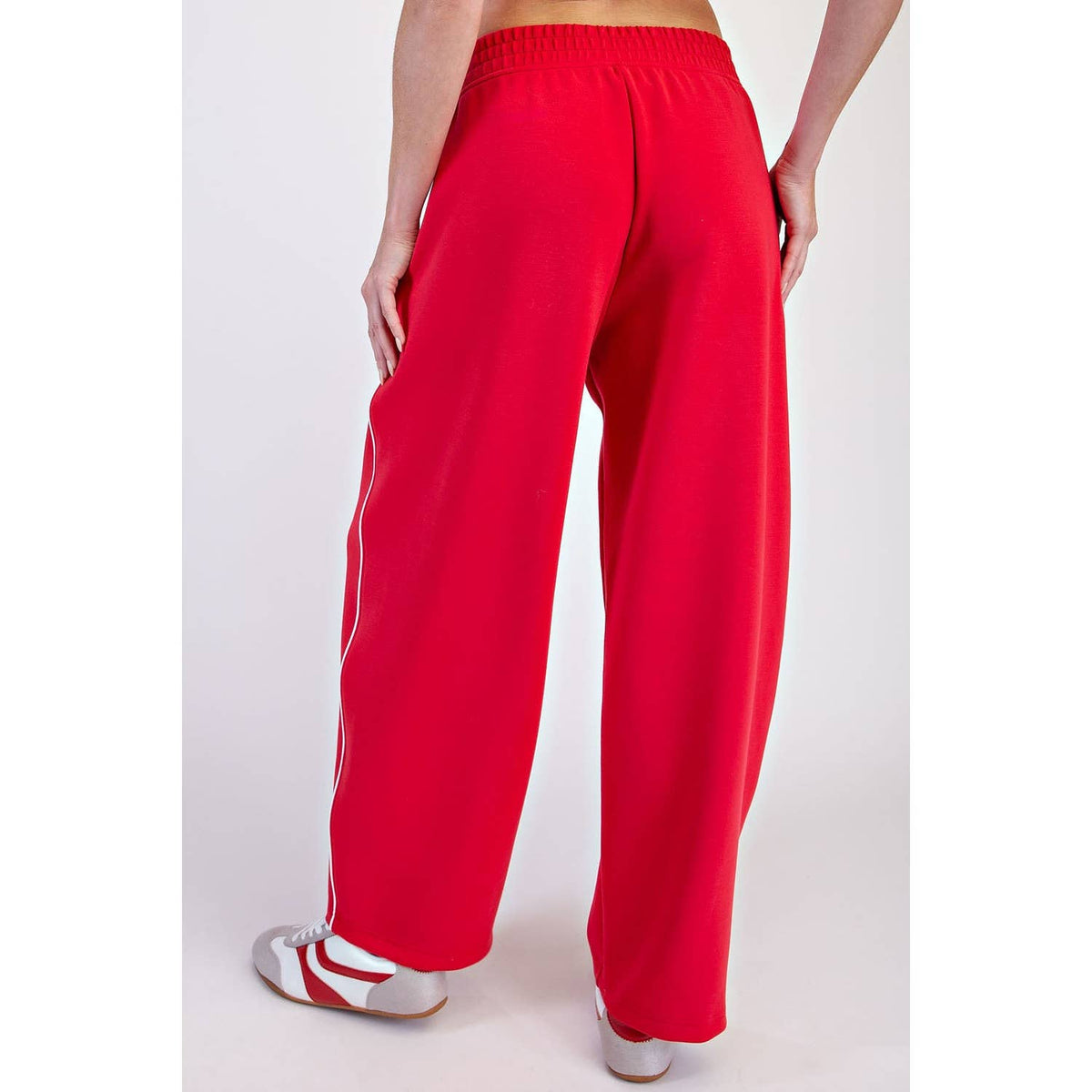 MODAL SCUBA LUXE PIPING BAGGY PANTS: Teal Navy/Mocha Cream / S-M-L(2-2-2)