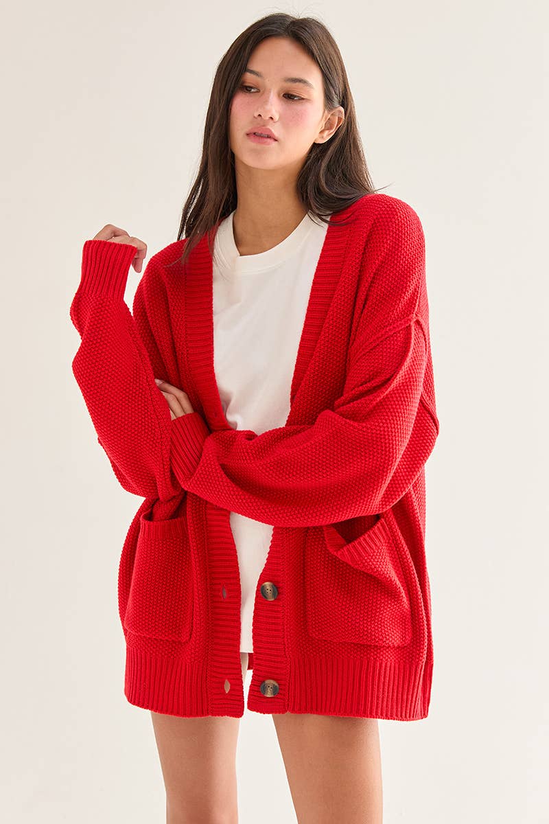 Loving Him is Red Button Front Cardi