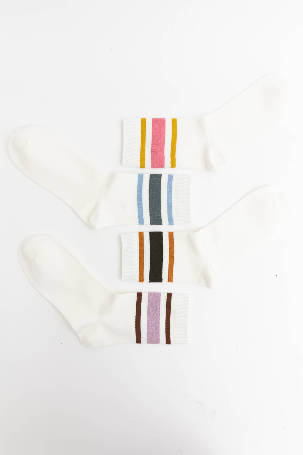 Retro Stripe Style Crew Socks- Rose Pink