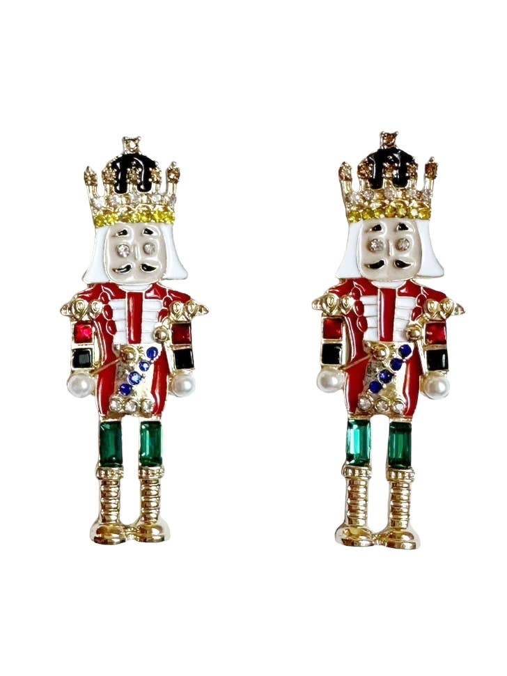 Large Traditional Enamel Nutcracker Stud Earrings