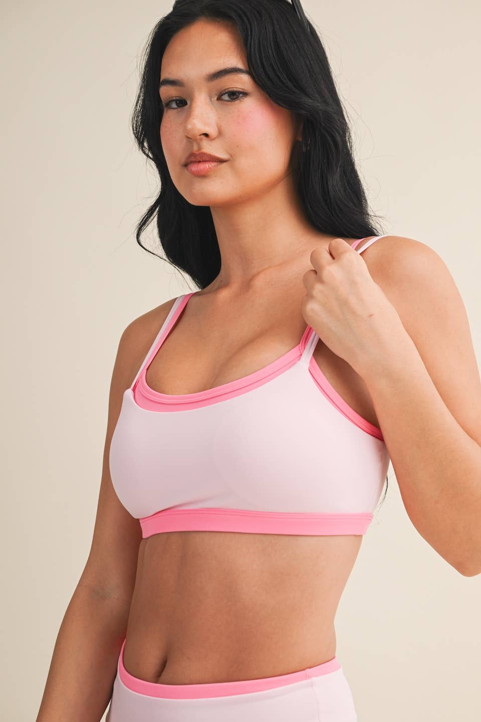 Double Layered Sports Bra: Cream Combo / S