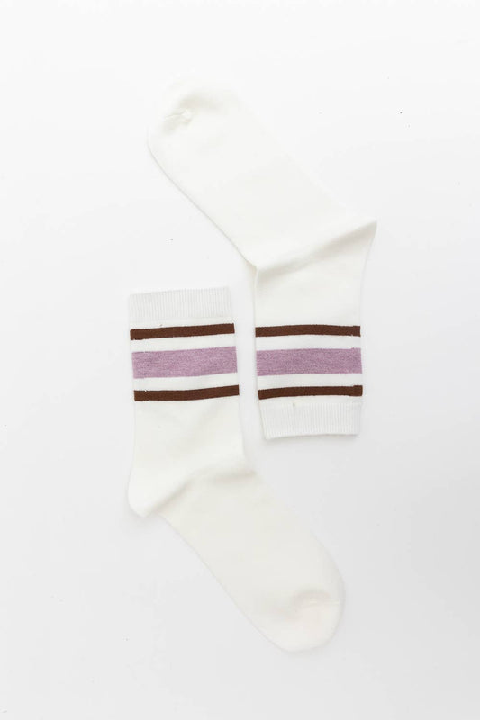 Retro Stripe Style Crew Socks- Deep Lavender