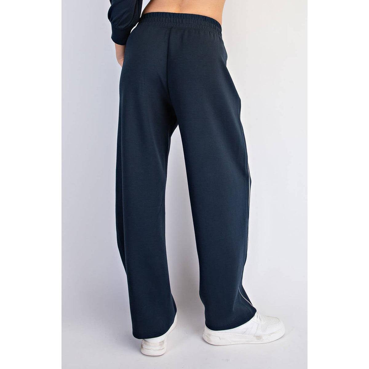 MODAL SCUBA LUXE PIPING BAGGY PANTS: Teal Navy/Mocha Cream / S-M-L(2-2-2)
